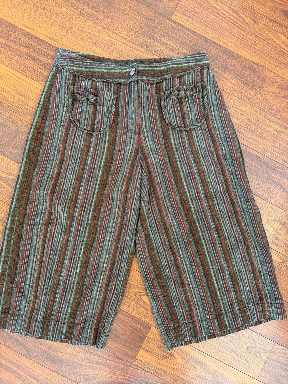 Vintage Striped Casual Wide-Leg Crop Pants in Earth Tones